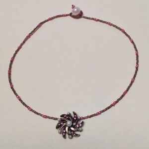 Bead Necklace Faux Pearl Floral Pendant Pink Stone Handcrafted Handmade Choker